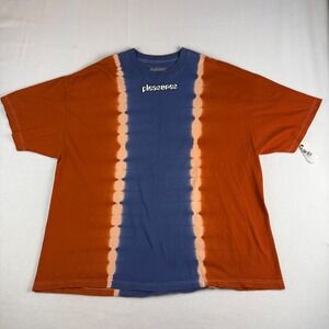 Pleasures Now Mens XXL Tie Dye Logo T-Shirt Orange Blue Streetwear Short Sleeve